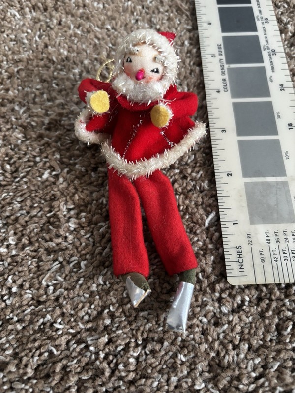 Vintage Christmas~ Ice Skating?  Santa Ornament~ Stockinette Face~ Delta ~ Japan