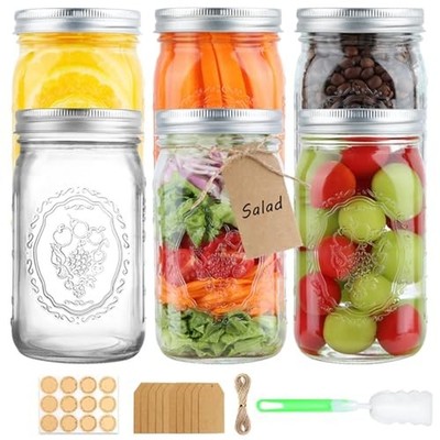 Wide Mouth Mason Jars with Lids 32 oz, 6 Pack Quart Canning Jars 32oz - 6 Pack