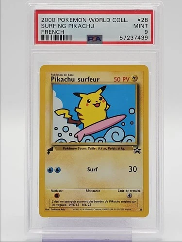 SURFING PIKACHU 2000 POKEMON WORLD COLLECTION FRENCH PROMO #28 PSA 9 Q4444