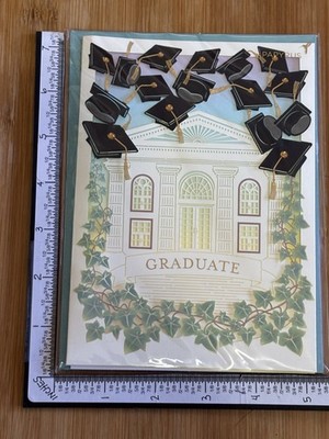 Papyrus Greeting Card Graduate Graduation Southern Mansion Flying Caps Bright