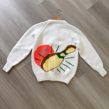 Vintage 60s Rockabilly Hand Knit Acrylic Women s S Bowling Cardigan Americana