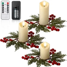 6 Pcs Christmas Flameless Candles with Rings Wreaths Small Artificial Red Can...