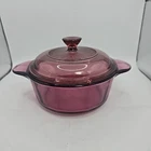 Vintage 1 QT Corning Visions Ware Pyrex Cranberry 1174 Casserole Dish Lid