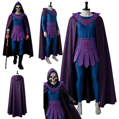 Masters of the Universe He-Man Skeleton King Costume Cosplay Jumpsuit+Cloak+Belt