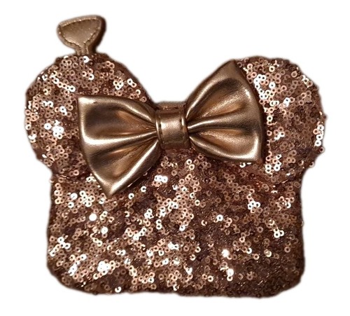 Disney Change Purse Minnie Mouse Rose Gold Sequins With Ears Polka Dot Inside