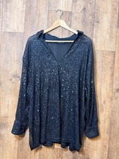 Black sequin V neck blouse relaxed fit party top F&F size 20