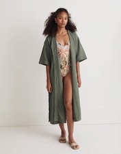 Madewell Lightspun Green Cover-Up Maxi Shirt Dress M Gauze Pool Beach Travel