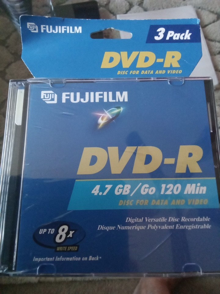 New Fuji Film DVD-R 3 Disc 4.7gb 120 MIN 1X to 8X Video Data Photo ...
