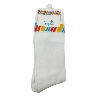 Cisco Systems Logo Cotton Crew Socks White Rainbow Promo Advertising Swag Tech