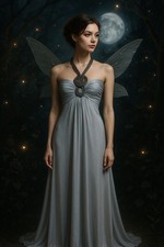 Vtg My Michelle Empire Halter Maxi Gown Sz M Silver Y2K Whimisigoth Fairy