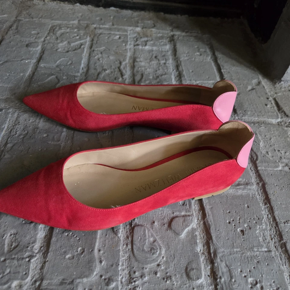 Pisos Stuart Weitzman Lovestruck - Talla 7 - Rojo y Rosa - Raro Foto 2 de 4