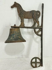 Vintage Cast Iron Dinner Bell With Horse Rusty Barn Country Farm House Decor