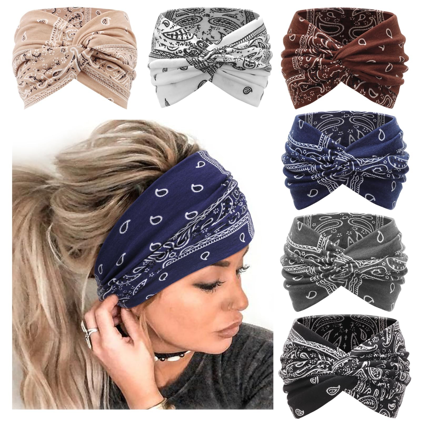 Extra Wide Headbands for Women Large Turban Headband Non Slip Boho Elastic Ha...