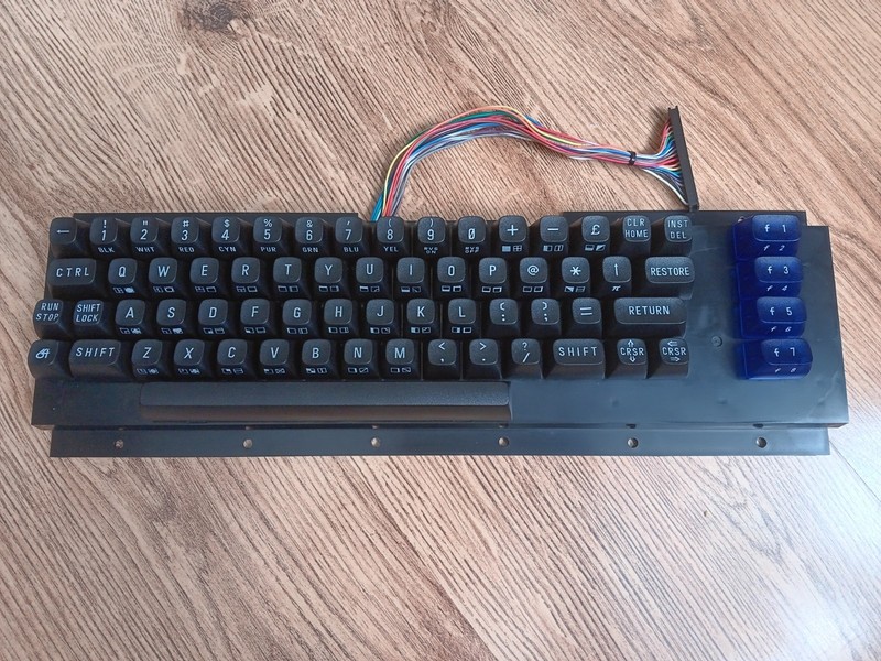 Commodore 64 C64 Keyboard With Modern Black Keycaps & Transparent Blue F-Keycaps