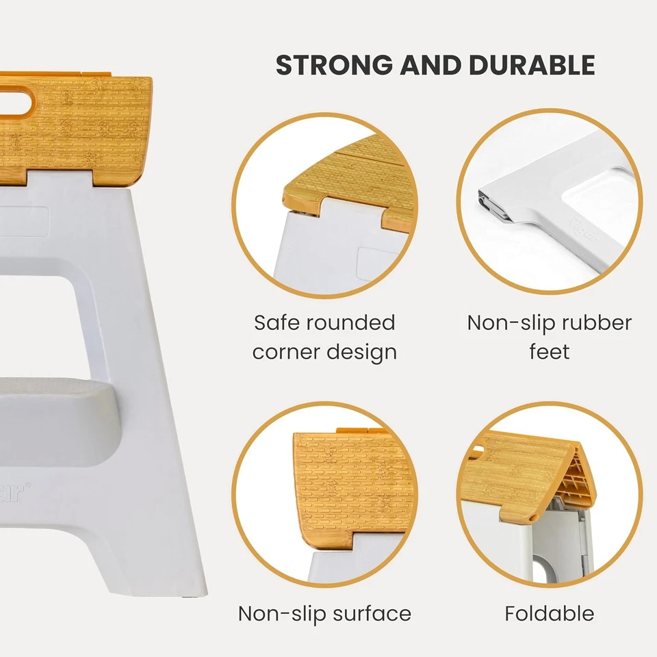 Compact Step Stool Foldable, 16" 2-Step Stools for Adults up to 330lbs- Non-Slip - Image 4 of 4