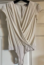 $84.50 Bebe Y2K Silk Stretch Deep V Surplice Size XXS Keyhole Back Bodysuit