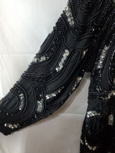 Abito in seta con perline nero e argento sera abito formale casa di moda Houston taglia S - Foto 6 di 12