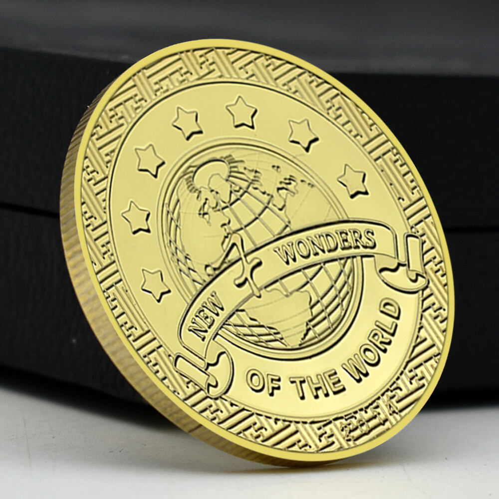 New 7 Wonders of The World Gold Plated Coin Landmark Commemorative