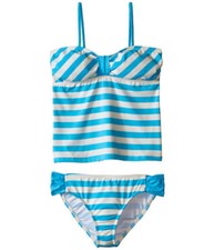 Ella Moss Girl's Cabana Bandini Top and Bottoms Big Kids Aqua Swimsuit 14
