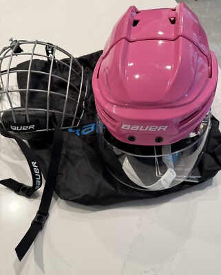 Bauer IMS 5.0 Hockey Helmet White Size Adult Large with Cage & Visor Pink New