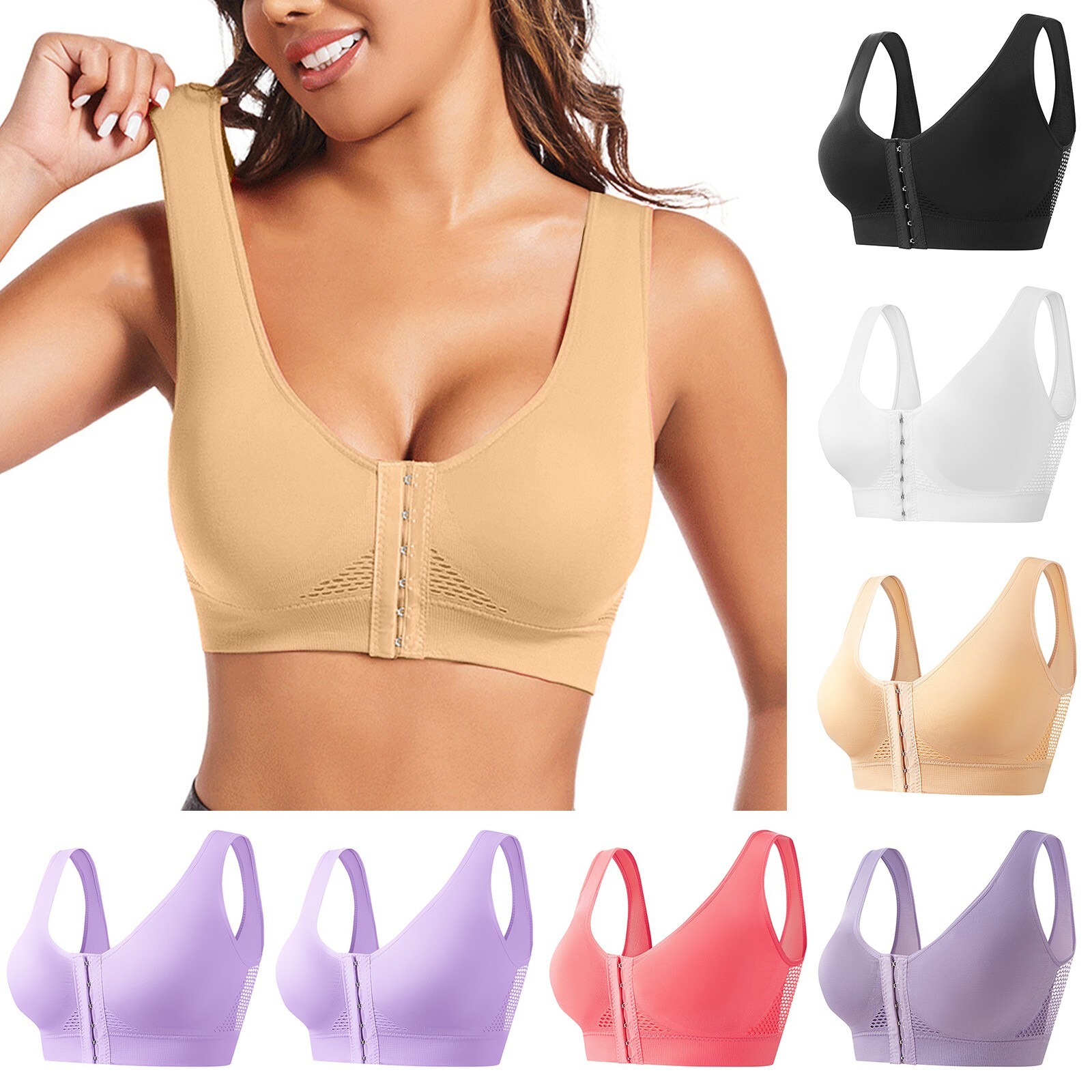 Women Casual Hollow Out Button Breathable Sport Bra Top Underwear Without Steel