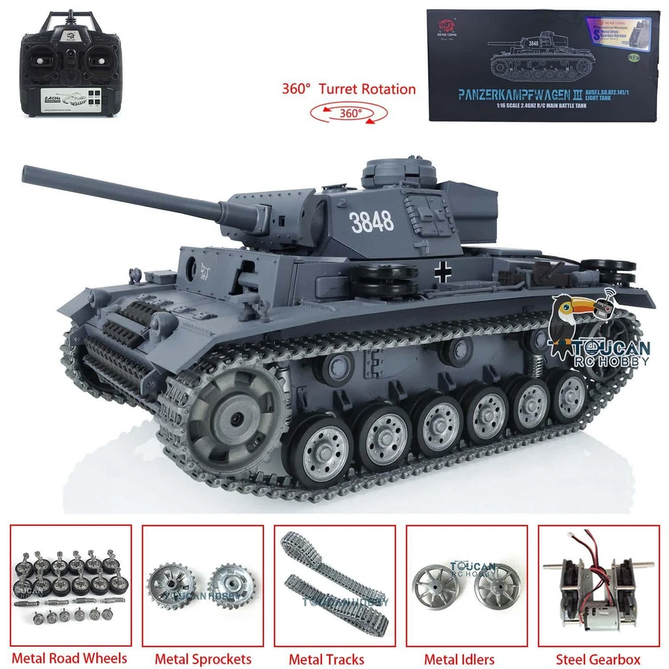 Henglong 7.0 1/16 360 Customized Panzer III L RTR RC Tank 3848 Metal Track Wheel - Image 4 of 4
