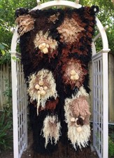 VINTAGE 1970s MID CENTURY LATCH HOOK WALL HANGING TAPESTRY RUG HANDMADE
