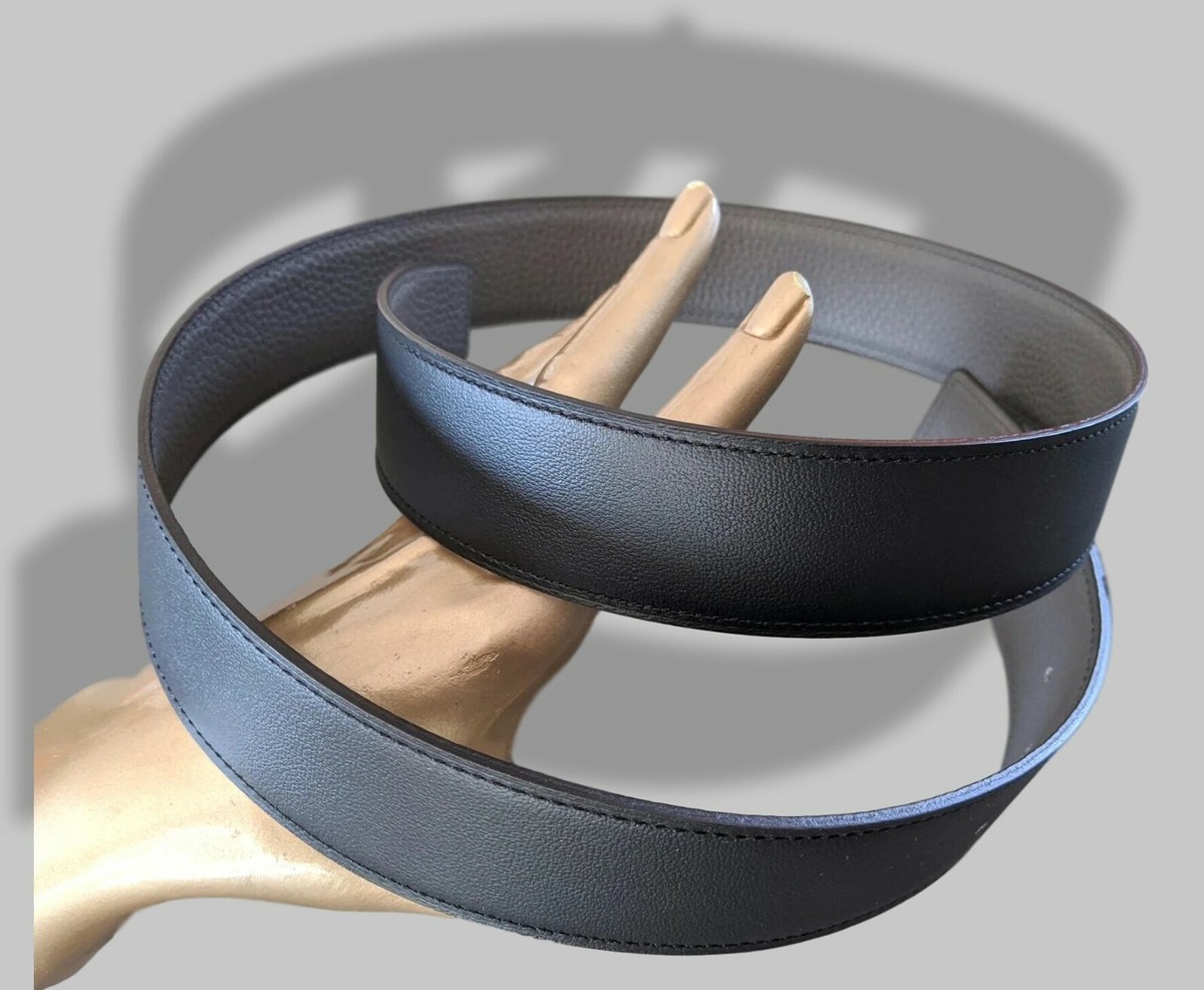 Hermes [123] Black/Etain Chamonix/Togo Reversible Belt Strap  display picture 3