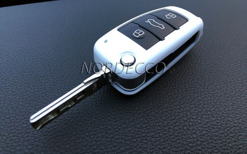 GLOSS HARD ABS PLASTIC 3 BUTTON FLIP KEY FOB PROTECTOR CASE AUDI A1 A4 / White - Picture 7 of 7