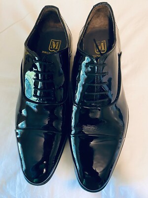 Bruno Magli Men’s MARIO Black Patent Leather Oxford Lace Up Dress Shoes 