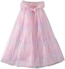Girls Pink Star Print Tulle Cape Cape, one Size fits All, Pink/Blue/Purple