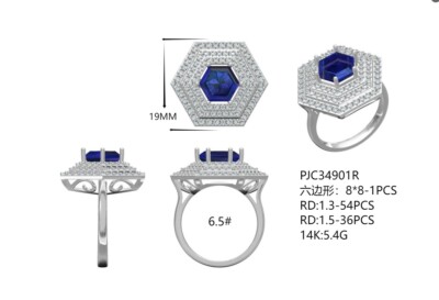 Sterling Silver Semi Mount Ring Setting Hexagon HEX 8x8mm Round RD 1.3x1.3mm