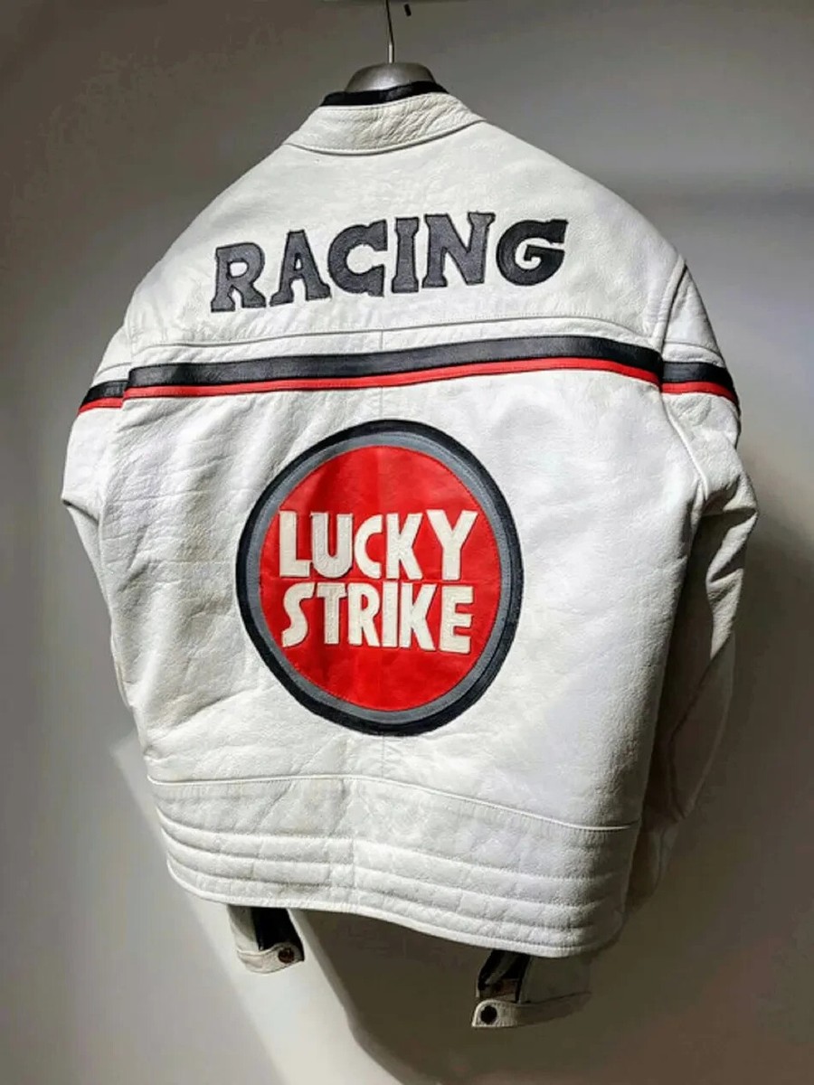 Handmade Lucky strike Rare Vintage 90s white motorbike Leather men