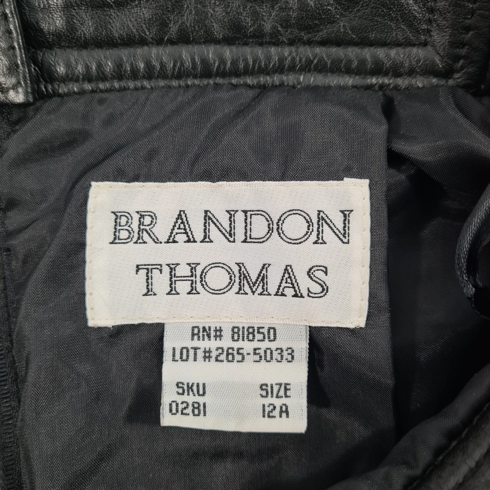 Minifalda recta de cuero negra vintage Brandon Thomas talla 12 A Foto 4 de 4