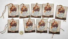9~Primitive~Handmade~Farmhouse~Linen Cardstock~Bee Bucket~Gift~Tags