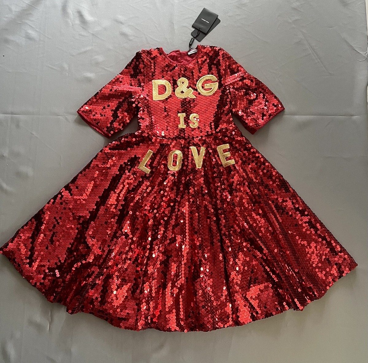 Robe De Fête Dolce & Gabbana Fille - Rouge à Paillettes - Taille 11/12 Ans - Jamais Portée