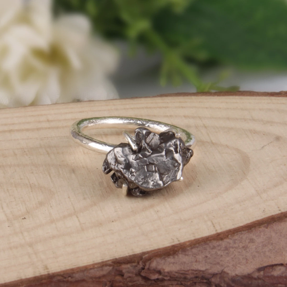 Raw Meteorite 925 Sterling Silver Stackable Ring Raw Minerals