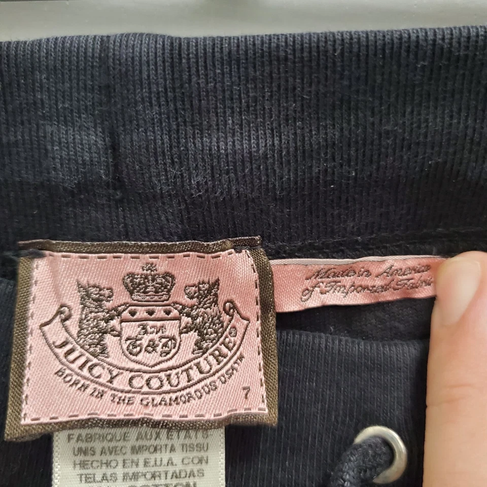 Juicy Couture Girl's Y2K Black Glitter Spell Out Dog Print Velour Track Pants 7 - Image 3 of 4