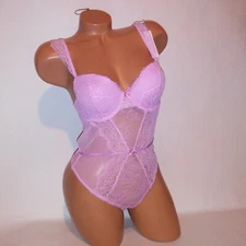 Victoria Secret Lingerie Teddy One Piece Bodysuit Medium Pink Allover Lace Thong