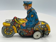Rare Vintage Marx CK165 Tin Litho Wind-Up Police Motorcycle w/ Rider 4.5" Works