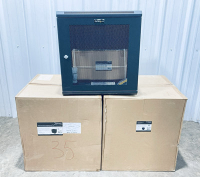 QTY 3 STARTECH RK12WALHM 4-POST 12U WALL MOUNT SERVER NETWORK CABINET 19'' HINGED