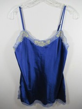 Vintage 90s Y2K Victoria's Secret Satin Chemise Nightgown Women M Blue Lace