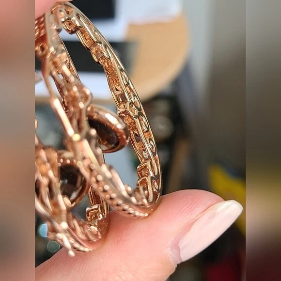 Vintage Filigree Rose Gold Sterling Silver Smoky Quartz Dangle Hoop Earrings - Image 2 of 4