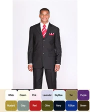 New Men's Basic Suit Single Breasted 3 Button 14 Unique Colors Size 38R~60L