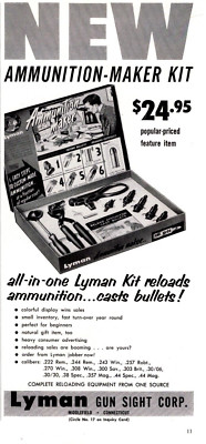 1957 LYMAN AMMUNITION MAKER KIT PRINT AD, AMMUNITION, BULLET, SHELL RELOAD AD