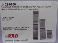 USA Scientific 1402-9700 TempPlate 96-Well Semi-Skirt 0.2mL PCR Plates   10/box