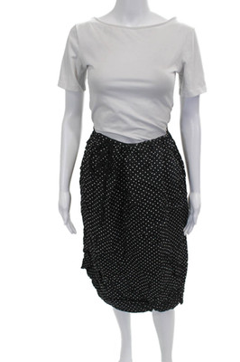 Lilith Women Black Viscose Polka Dot Straight Pencil Skirt Knee Length Size M