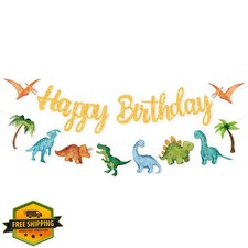 Dinosaur Happy Birthday Banner Dino Theme Party Decor Kids Baby Shower Sign