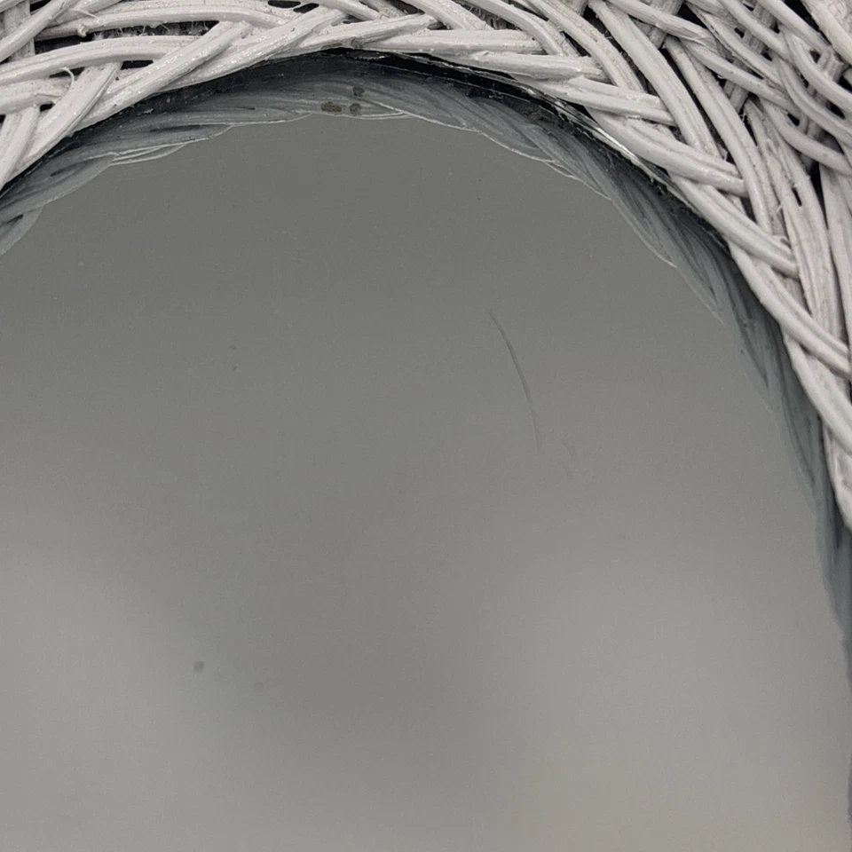 Espejo de tocador de mano vintage de mimbre blanco 8x15 ovalado decoración de maquillaje Shabby Chic Foto 3 de 4