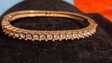 Brazalete Brazalete Swarovski Tono Dorado Vintage Cristal Bisagras Cierre Lateral